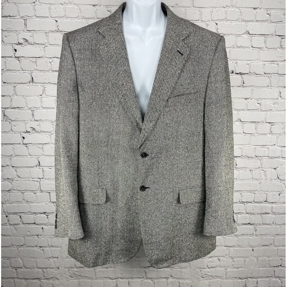 Bert Pulitzer Grey 100% Silk Tweed Herringbone 2 Button Blazer Sport Coat 46L